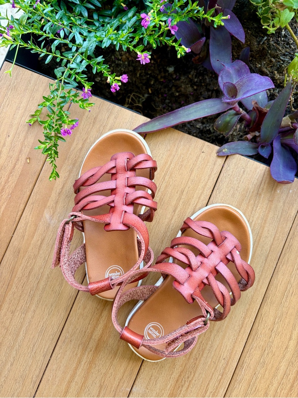 wonder nation Rose Pink Braided-Strap Girls' Sandals